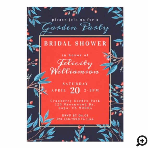 Navy Red Cranberry Floral Botanical Bridal Shower Invitation