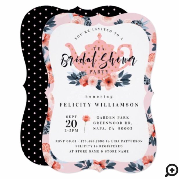 Pink Floral Tea Party Bridal Shower Invitation