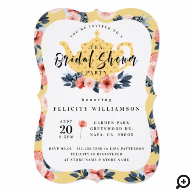 Yellow Floral Tea Party Bridal Shower Invitation