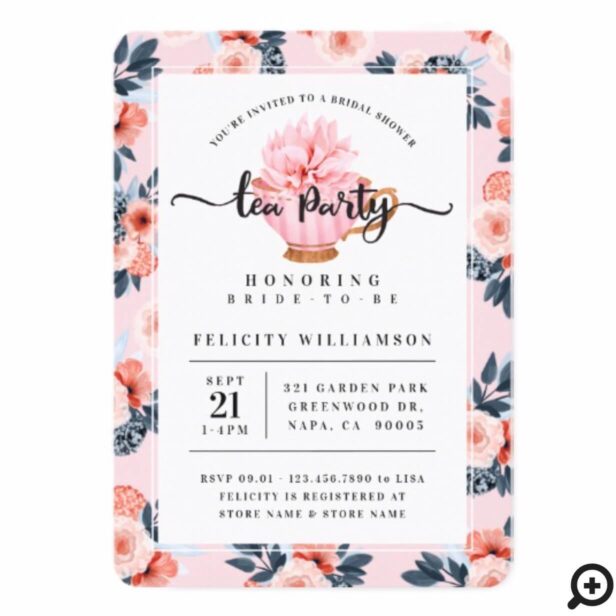 Pink Teacup Tea Party Bridal Shower Invitation