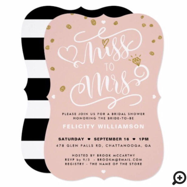 Miss To Mrs Pink Gold & Black Stripe Bridal Shower Invitation