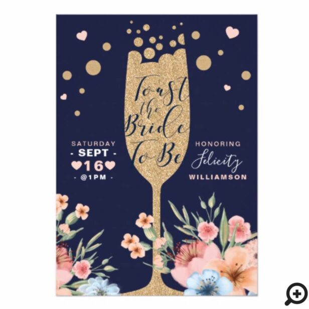 Gold Champagne | Florals & Stripe Bridal Shower Invitation