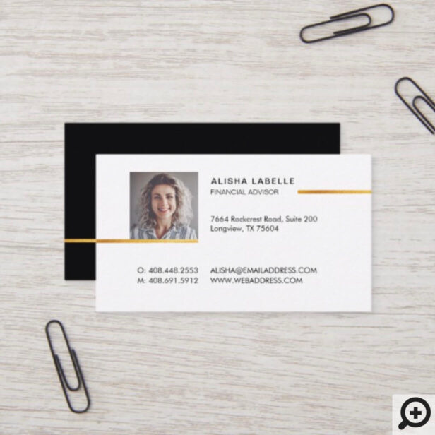 Minimal Professional Black & Gold Photo Layout Business Card