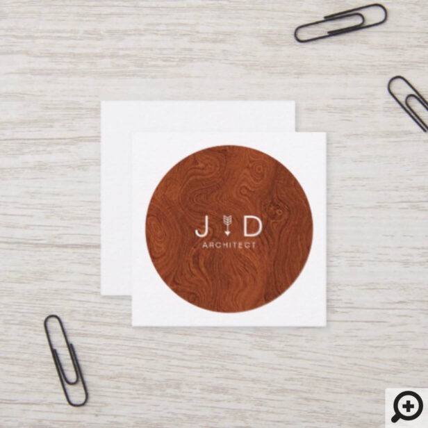 Minimal, Rustic, Modern Trendy Woodgrain Monogram Square Business Card