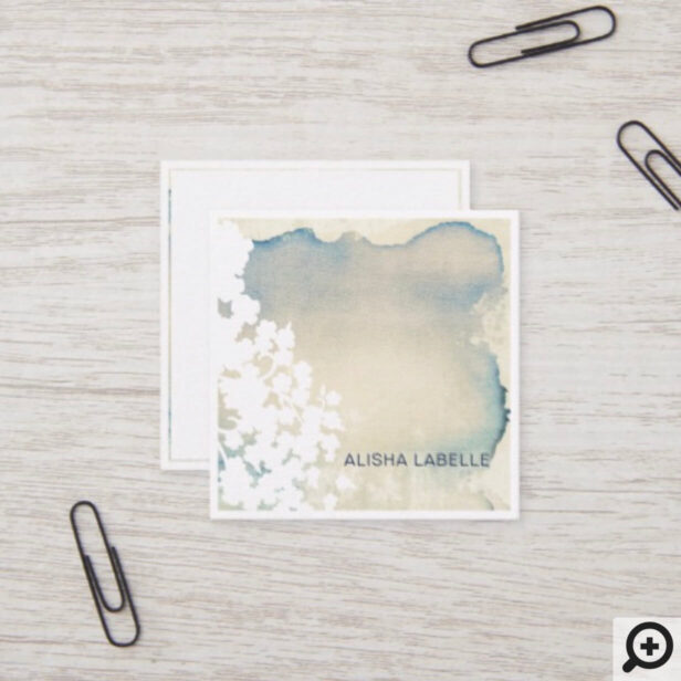 Modern Abstract Cream & Blue Watercolor Wash Square Business Card