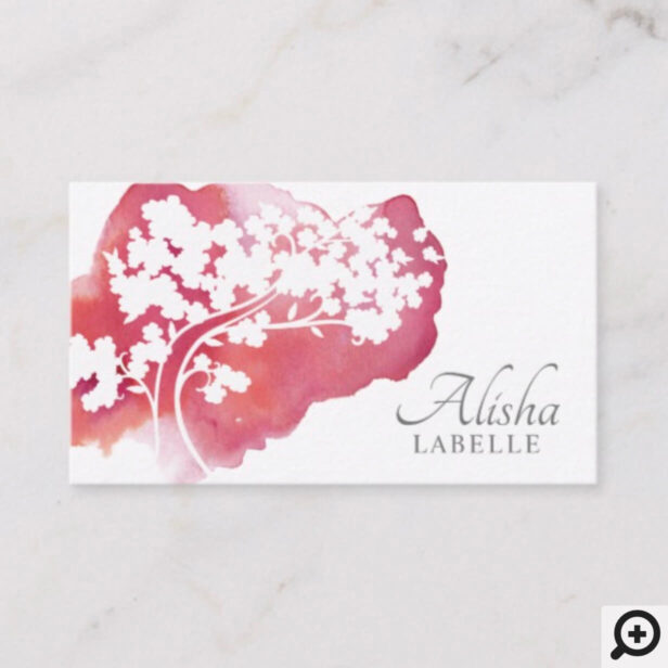 Pink Watercolor Wash & Pretty Cherry Blossom Tree Business Card