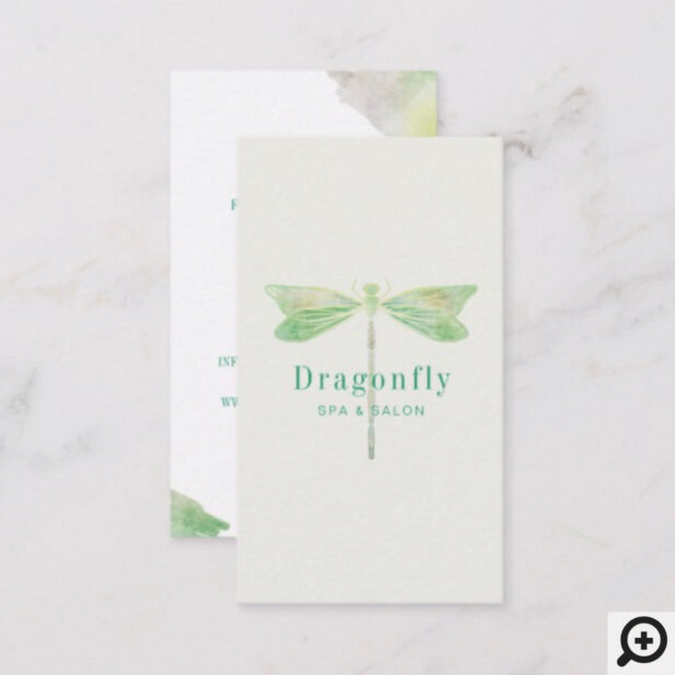 Elegant Green Watercolor Dragonfly Business Card