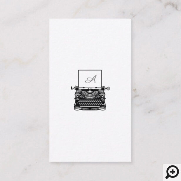 Vintage Black & White Antique Typewriter Monogram Business Card