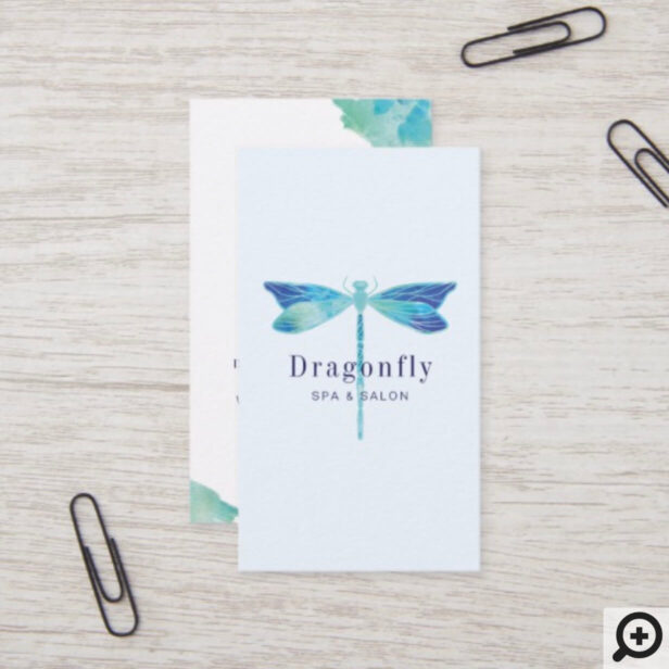 Elegant Blue & Aqua Watercolor Dragonfly Business Card