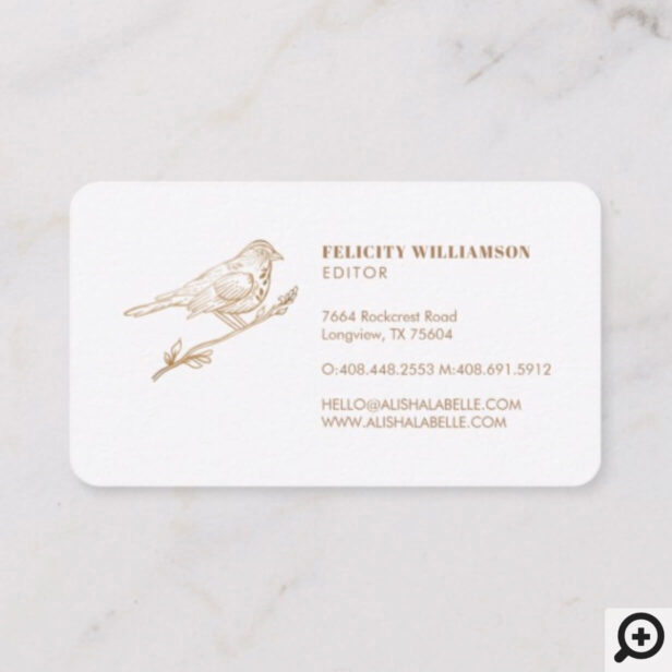 Elegant Pale Blush Pink & Gold Perched Bird Business Card
