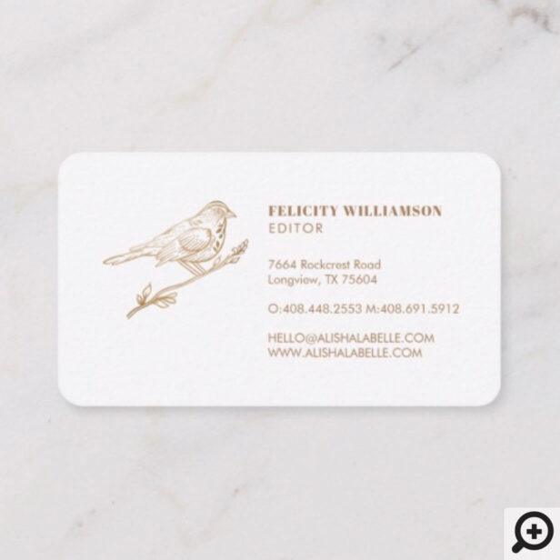 Elegant Pale Teal & Gold Perched Bird Business Card