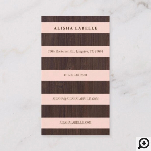 Chic Blush Pink, Dark Wood & Gold Stylish Monogram Business Card