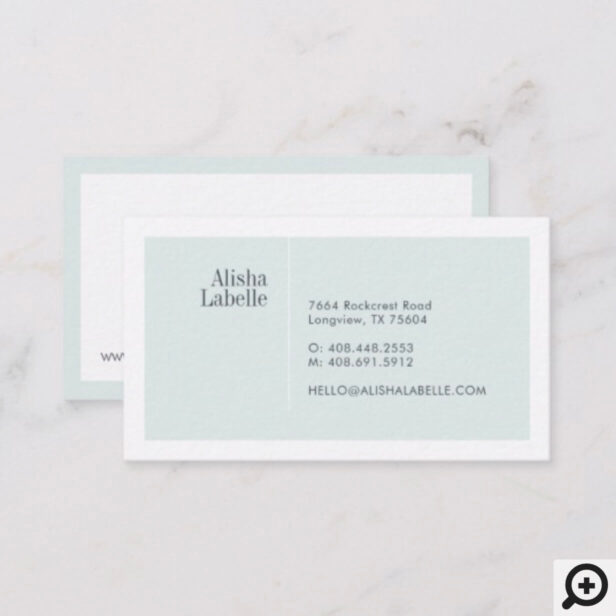 Modern Minimal Pale Mint & White Typographic Business Card