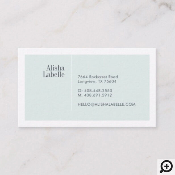 Modern Minimal Pale Mint & White Typographic Business Card