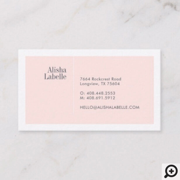 Modern Minimal Blush Pink & White Typographic Business Card