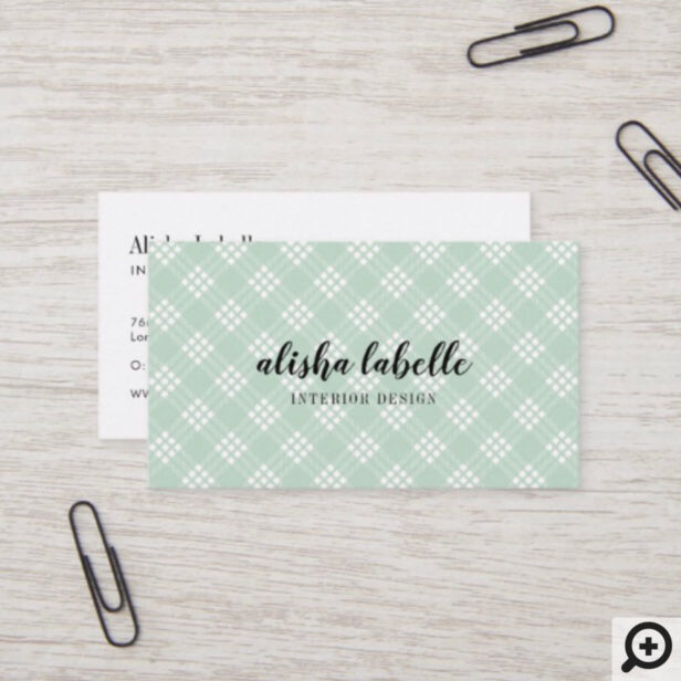 Chic & Modern Mint Green Plaid Business Card