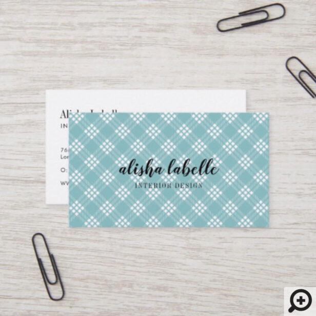 Chic & Modern Pale Blue Plaid Business Card
