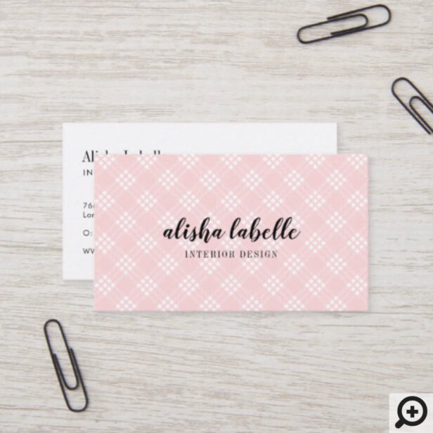 Chic & Modern Plush Pink Plaid Business Card