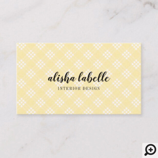 Chic & Modern Pale Yellow Plaid Business Card