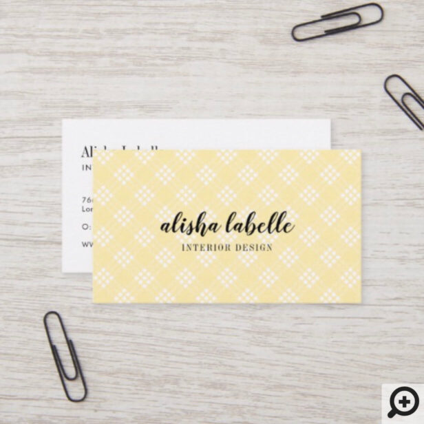 Chic & Modern Pale Yellow Plaid Business Card
