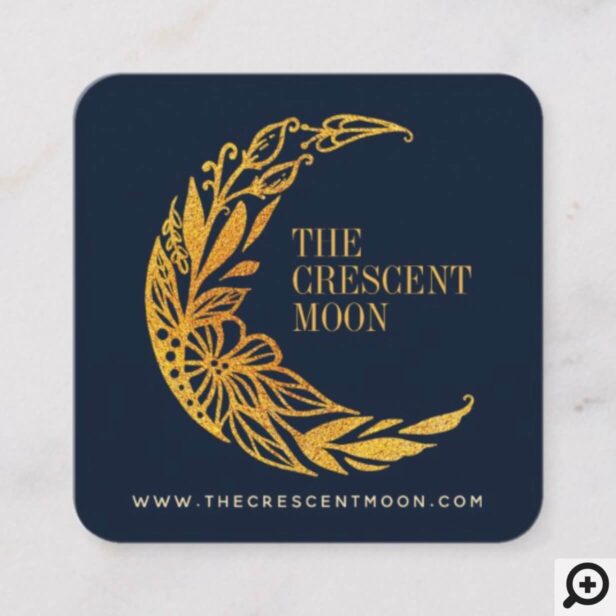 Elegant Gold Floral Garden Crescent Moon Square Business Card