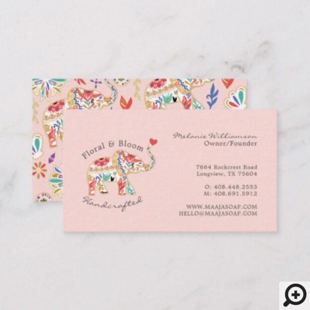 Elegant Feminie Floral Decorative Ornate Elephant Business Card
