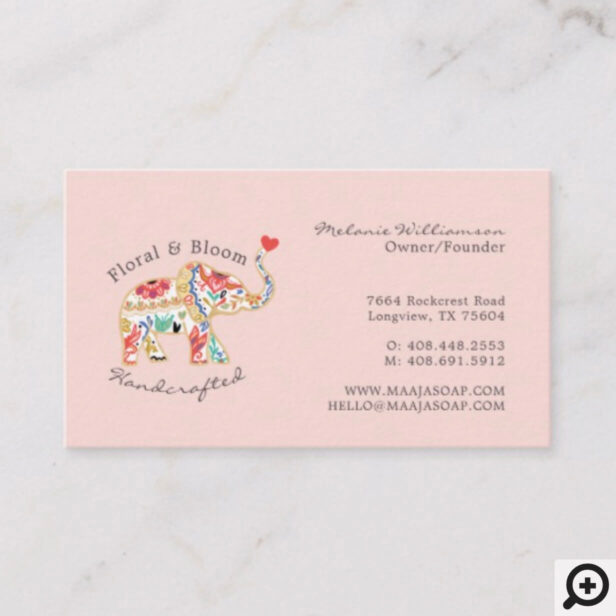 Elegant Feminie Floral Decorative Ornate Elephant Business Card
