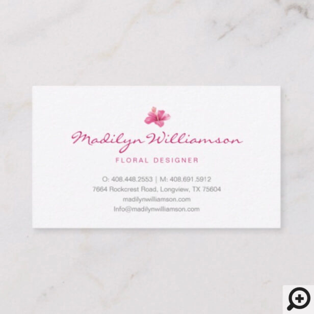 Topical Pink Hibiscus Floral & Foliage Watercolor Business Card