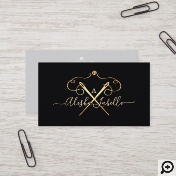 Gold Vintage Seamstress Sewing Needles Monogram Business Card