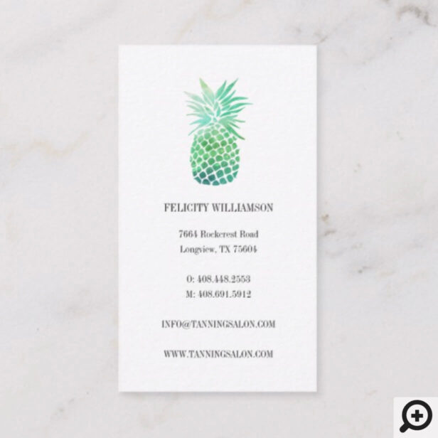 Green & Teal Watercolor Tropical Pineapple Fruit Business Card
