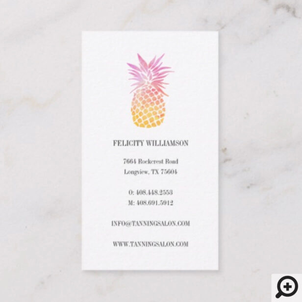 Orange & Pink Watercolor Tropical Pineapple Fruit Business Card