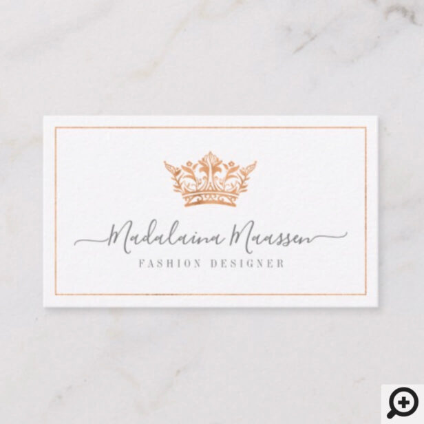 Elegant Copper Royal Floral & Foliage Crown Logo Business Card