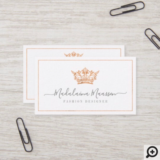 Elegant Copper Royal Floral & Foliage Crown Logo Business Card