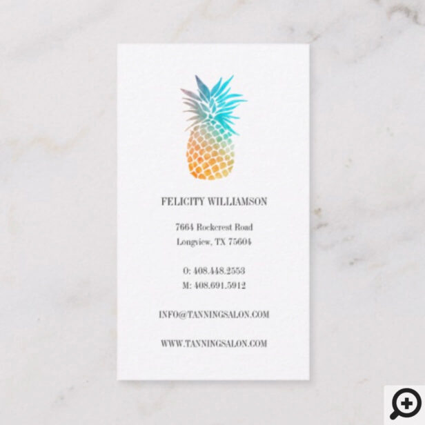 Orange & Blue Watercolor Tropical Pineapple Fruit Business Card