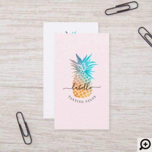 Orange & Blue Watercolor Tropical Pineapple Fruit Business Card