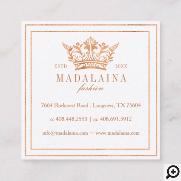 Elegant Copper Royal Floral & Foliage Crown Logo Square Business Card