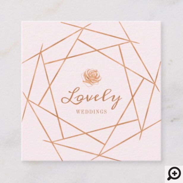 Modern Geometric Copper & Floral Rose Wedding Square Business Card
