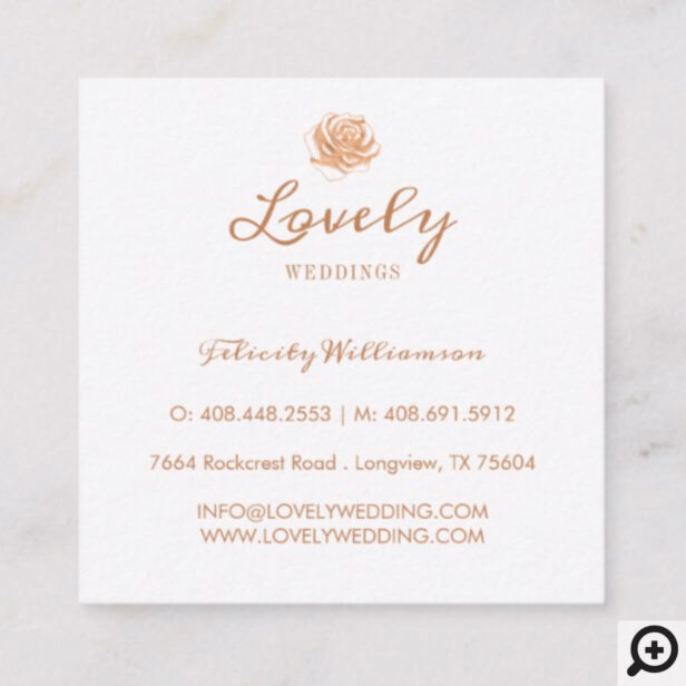 Modern Geometric Copper & Floral Rose Wedding Square Business Card