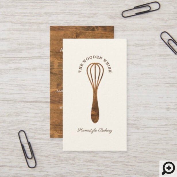 Natural Woodgrain Wooden Whisk Bakery Business Card