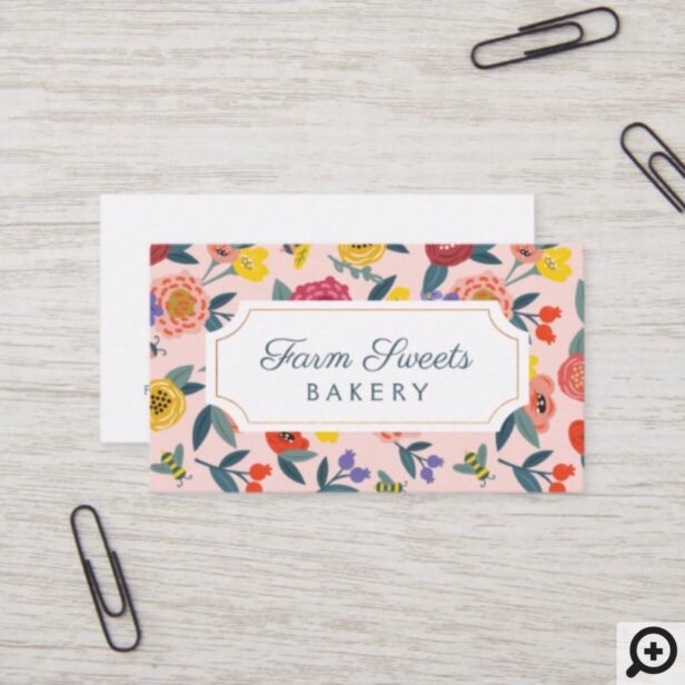 Vintage Abstract Wildflower Foliage & Bees Pattern Business Card