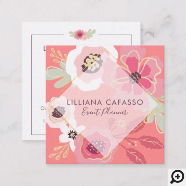 Floral Flowers & foliage Boutique frame Square Business Card