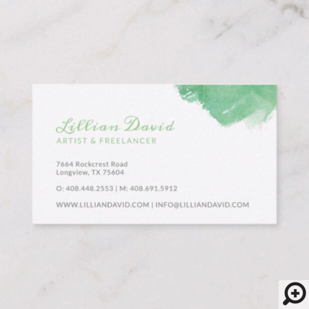 Green & Aqua Watercolour Wash Artistic Business Card