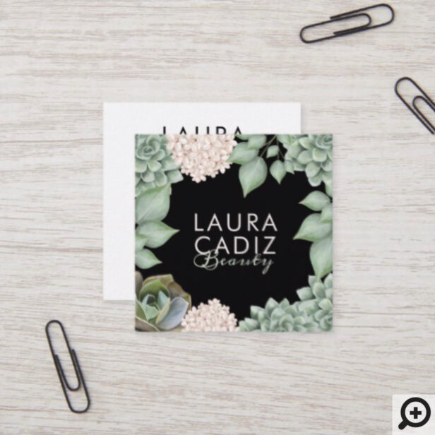 Sage Green Chic Country Floral & Foliage Frame Square Business Card
