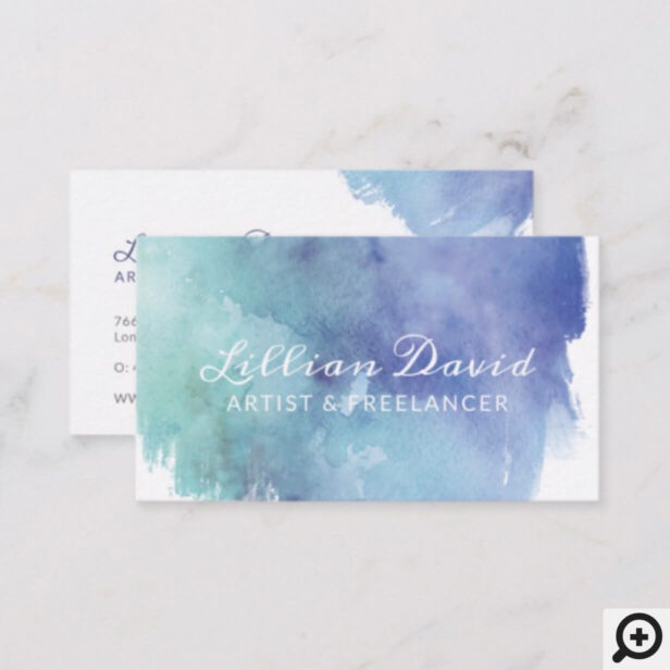 Blue & Teal Watercolour Wash Artistic Business Card