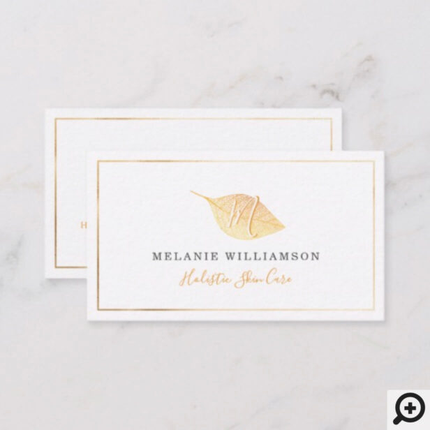 Simple Gold Natural Pressed Leaf Monogram Business Card