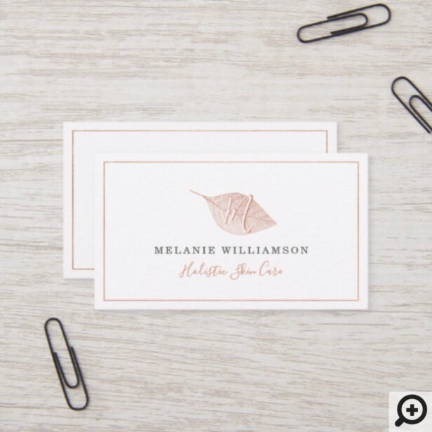 Simple Blush Pink Natural Pressed Leaf Monogram Business Card