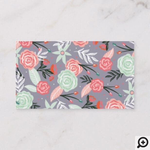 Pink & Mint Floral Garden & Gold Photo Frame Business Card