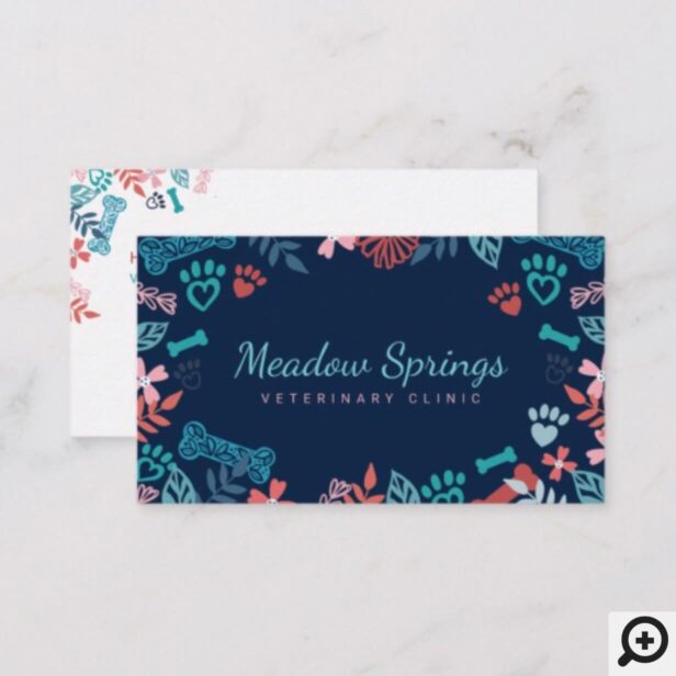 Floral & Foliage Pet Paw Print Pattern Business Card