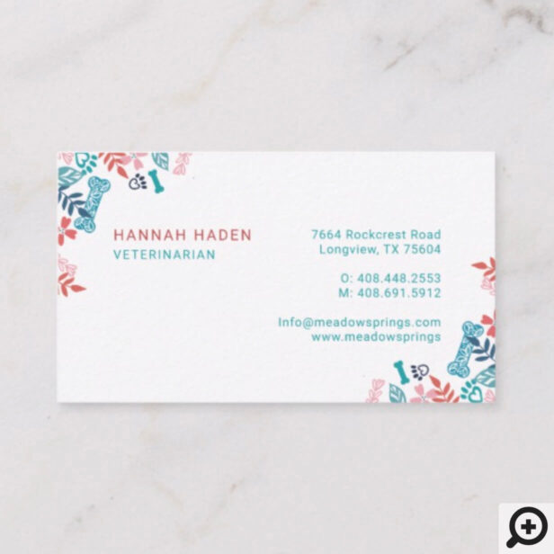 Floral & Foliage Pet Paw Print Pattern Business Card