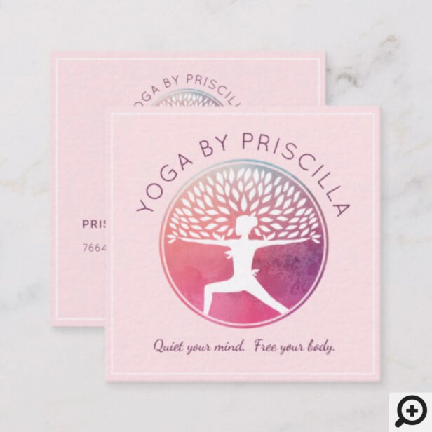 Blooming Tree Woman Yoga Pose Logo Square Business Card